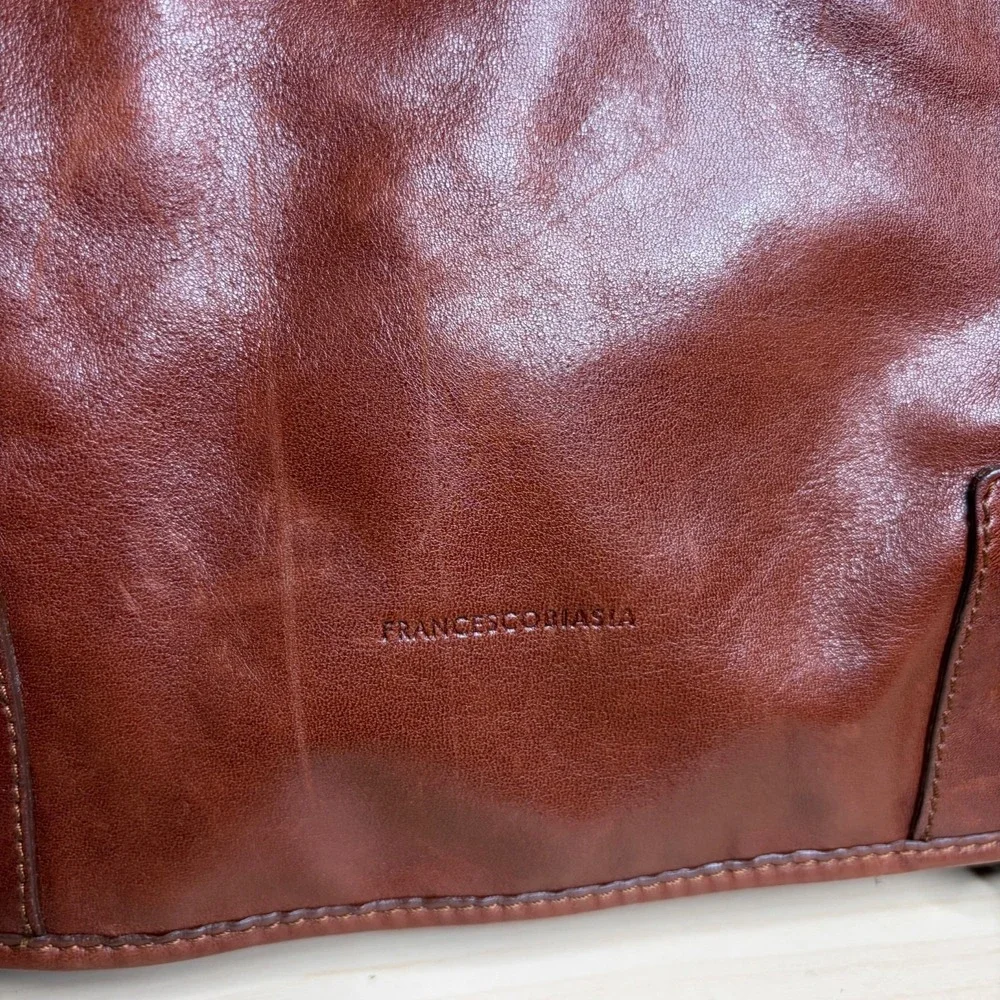 Francesco Biasia Brown Leather Messenger Bag Soft Laptop Work Travel Crossbody